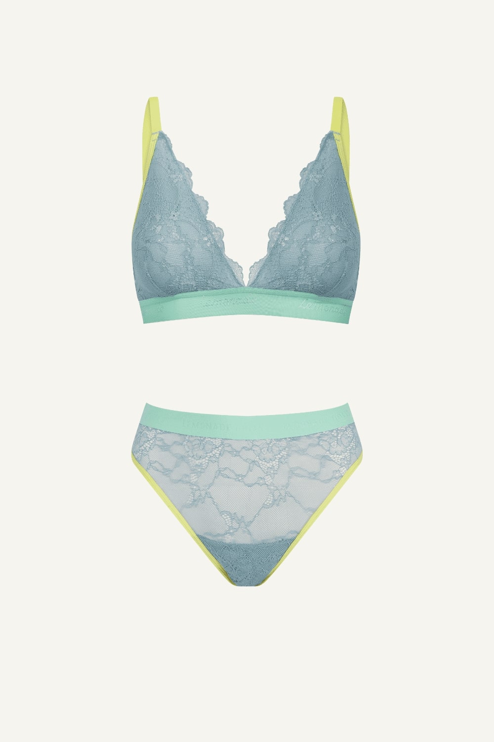 Blue Lace Bralette And High Waist Brief Set