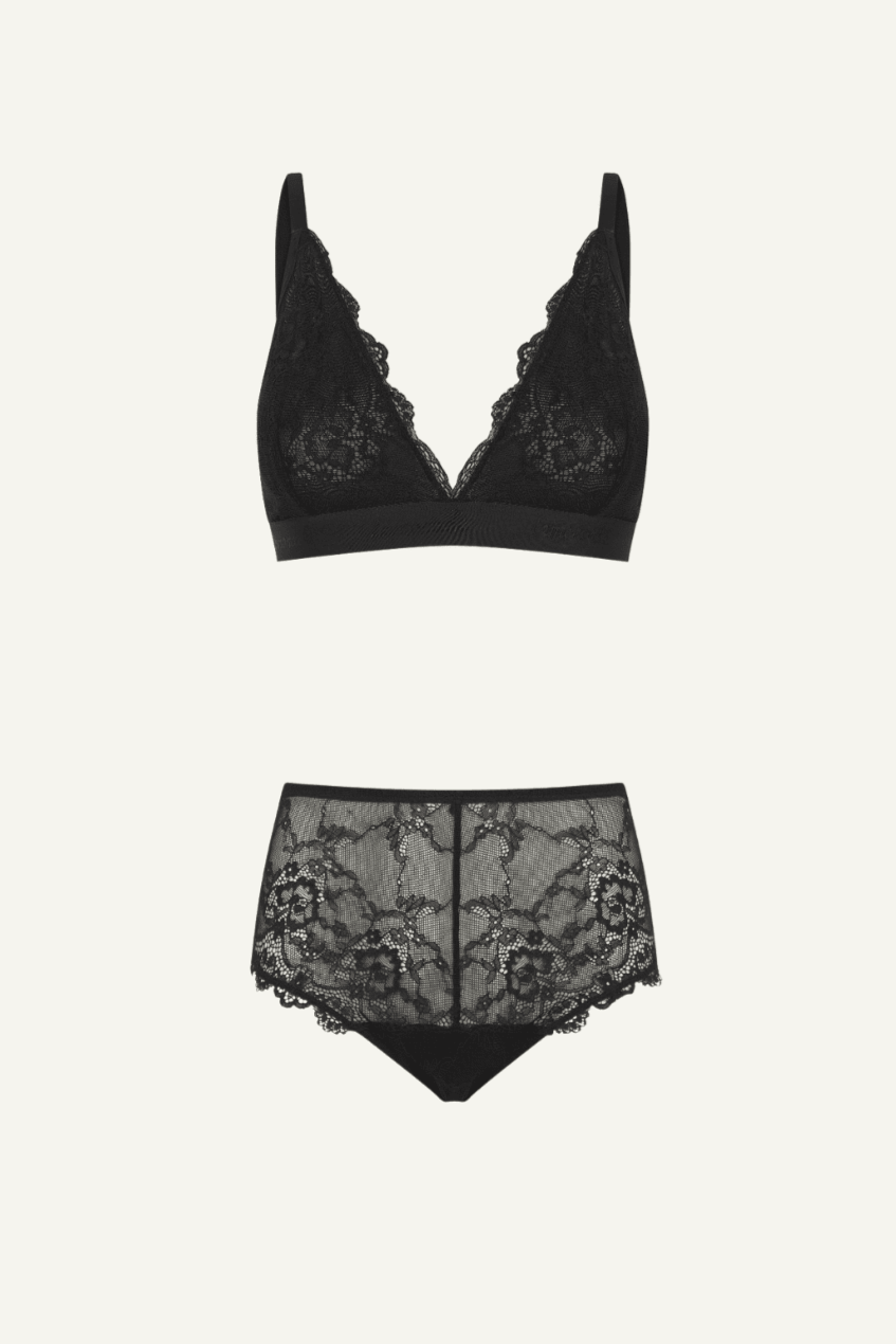 Black Lace Bralette And Short Set