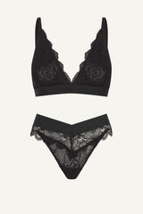 Signature Lace Bralette & V Brazilian Set - Black