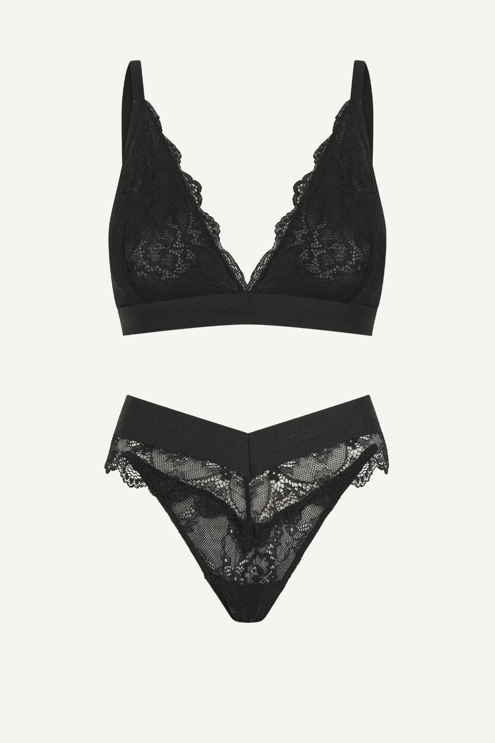 Black Lace Bralette And Brazilian Set