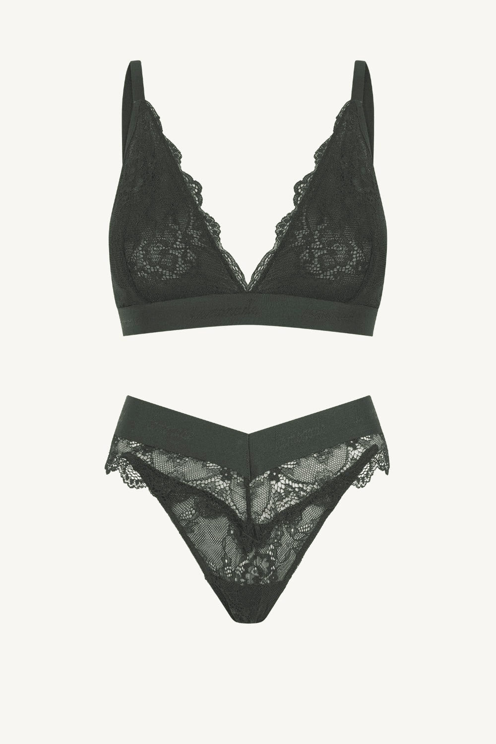 Black Slate Lace Bralette And Brazilian Set
