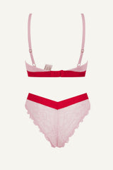 Kanten Bralette & V Braziliaanse Set - Lichtroze