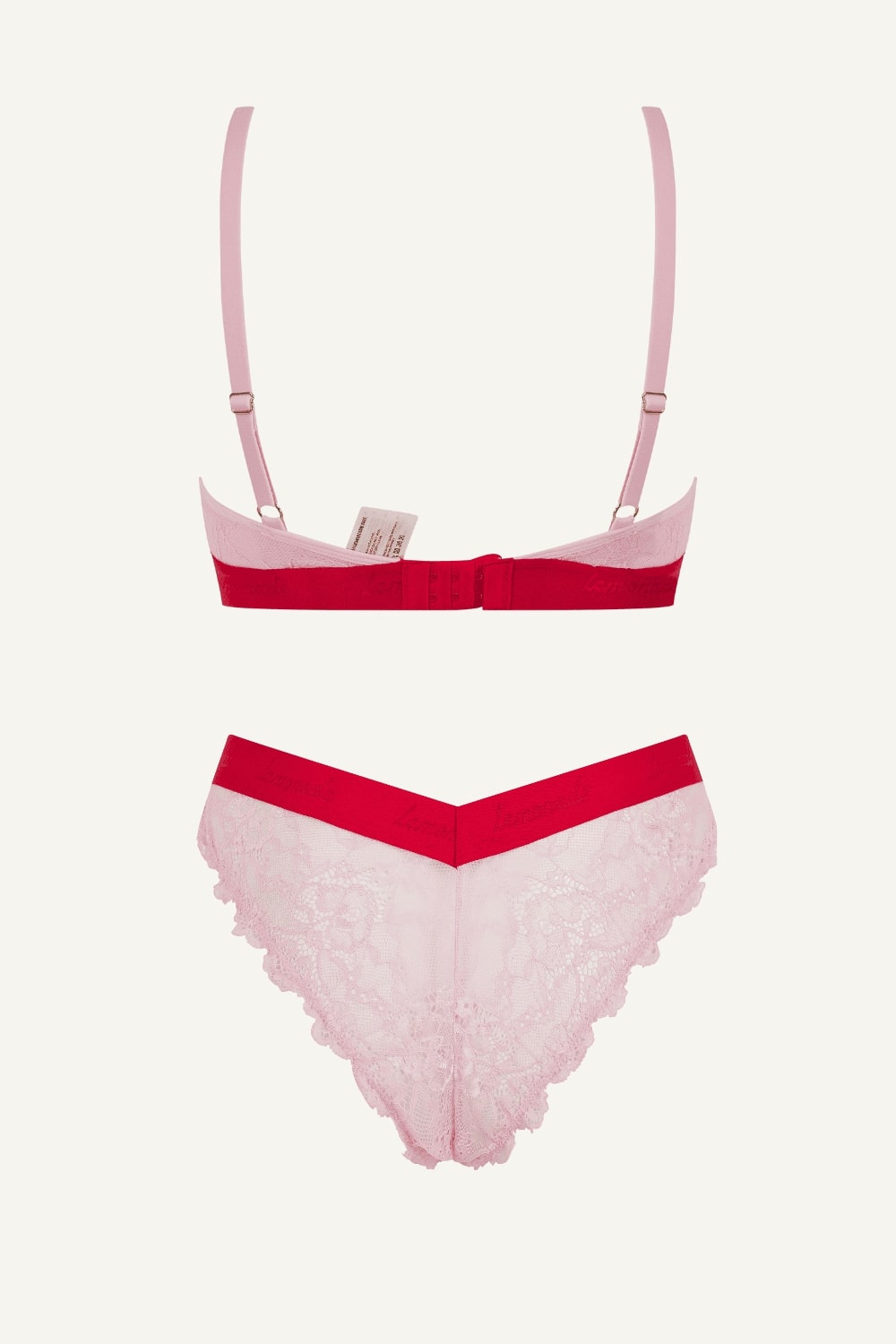 Pink Lace Bralette And Brazilian Set