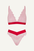 Pink Lace Bralette And Brazilian Set