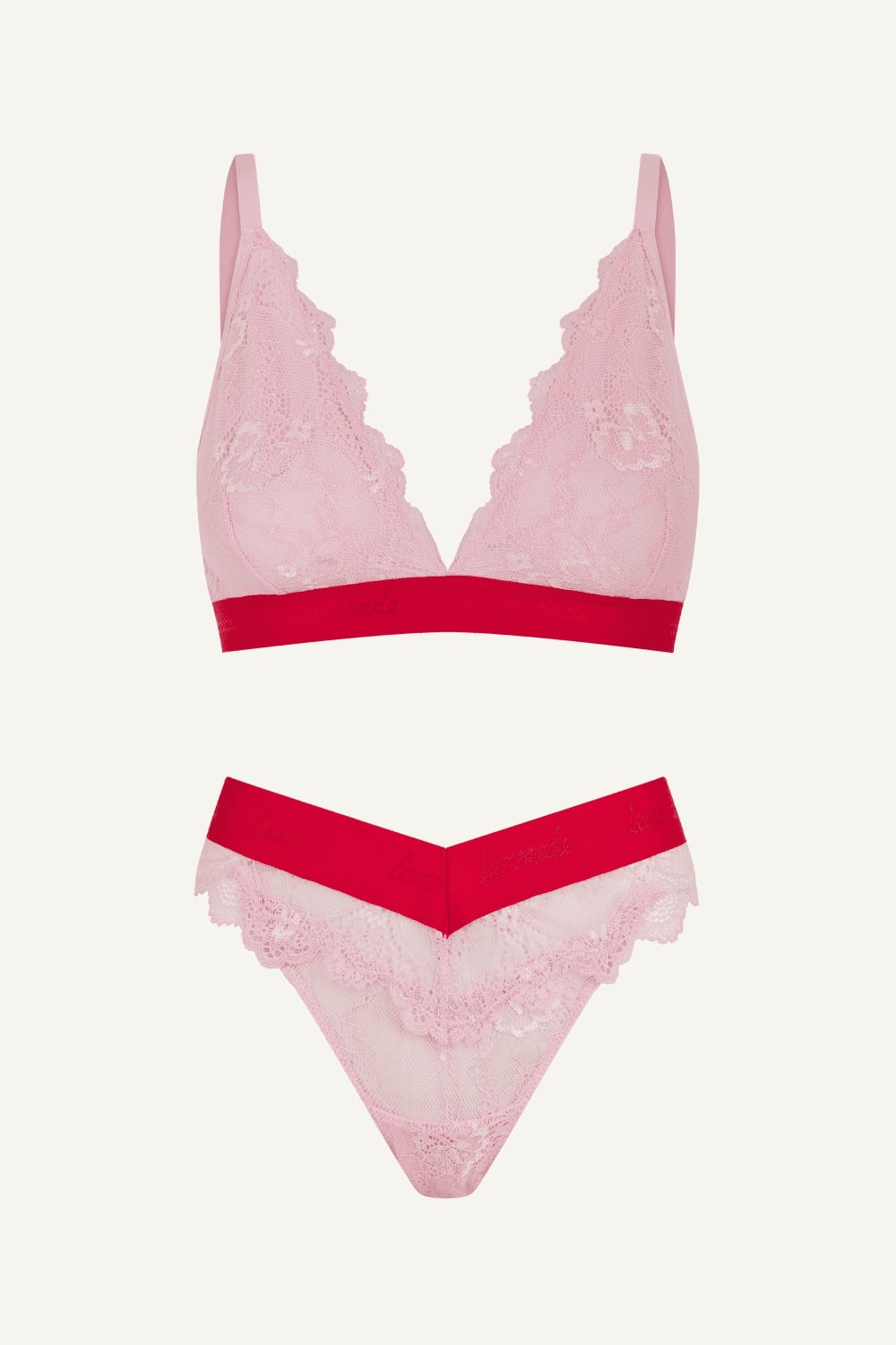 Pink Lace Bralette And Brazilian Set