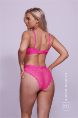 Signature Lace Bralette & V Brazilian Set - Neon Pink - Lemonade Dolls