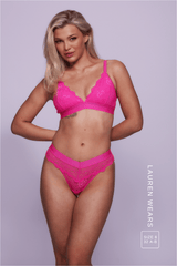 Signature Lace Bralette & V Brazilian Set - Neon Pink - Lemonade Dolls