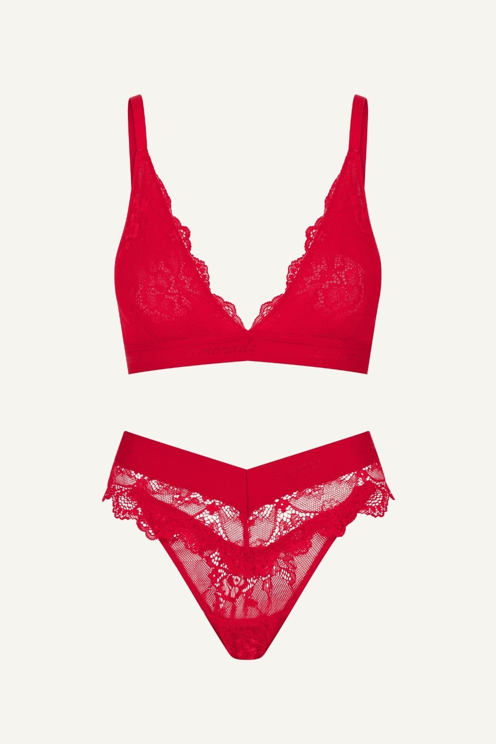 Red Lace Bralette And Brazilian Set
