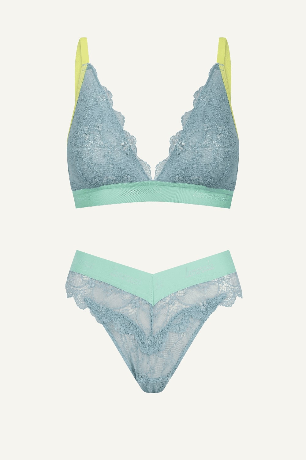Blue Lace Bralette And Brazilian Set