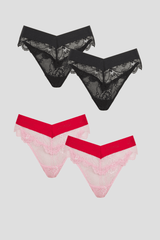 Signature Lace Brazilian 4 Pack - Black / Pink - Lemonade Dolls
