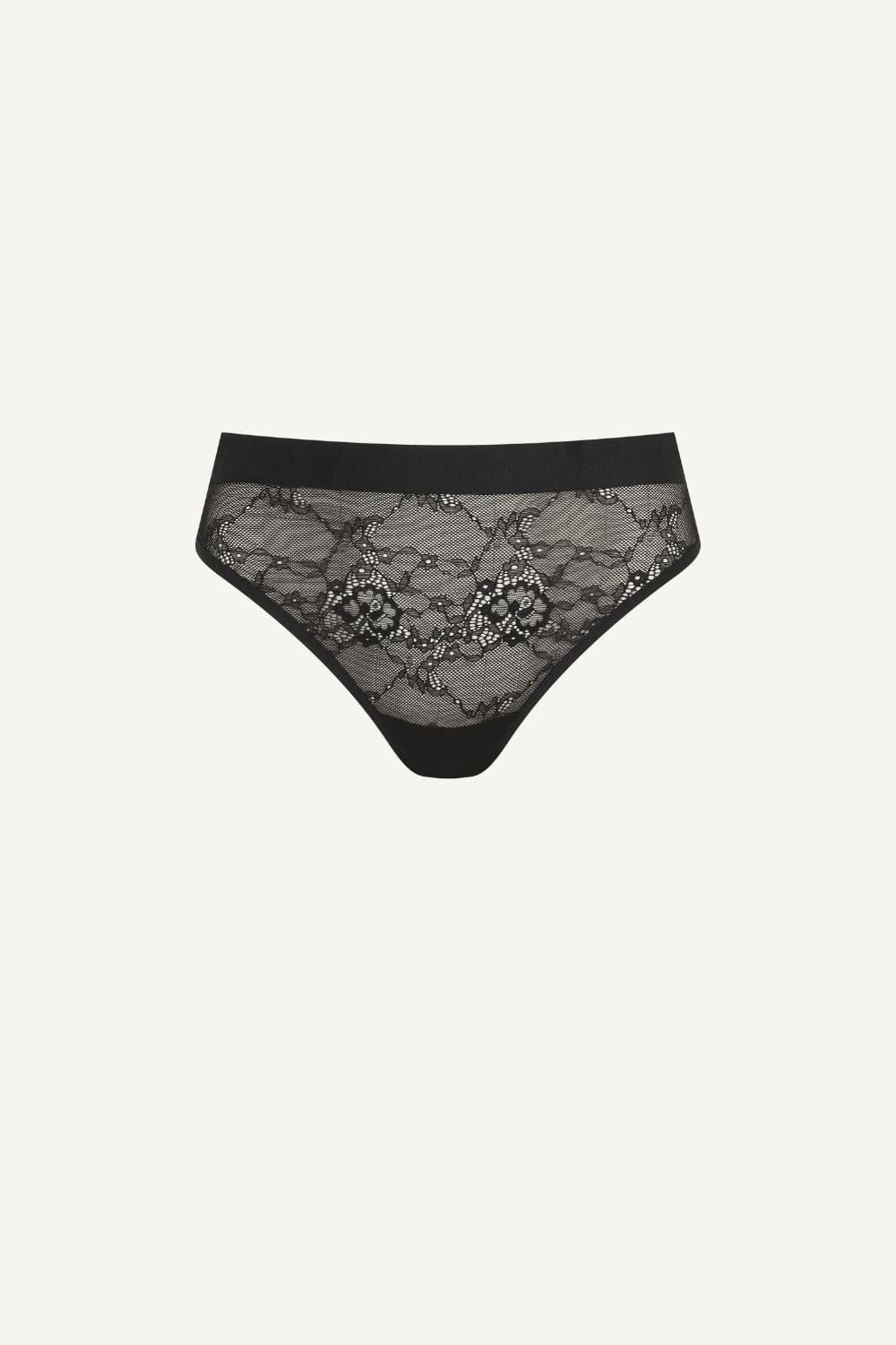 A ghost image of the front of a back lace brief 