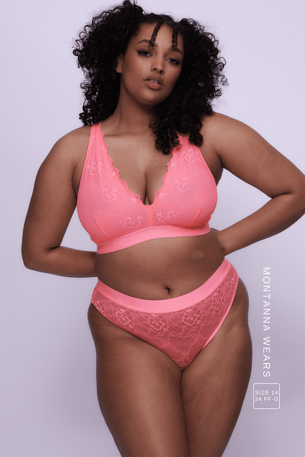 Signature Lace Fuller Cup Bralette & Brief - Neon Coral - Lemonade Dolls