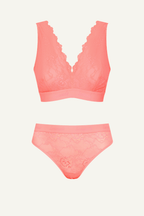 Neon Coral Lace Bralette And Brief Set