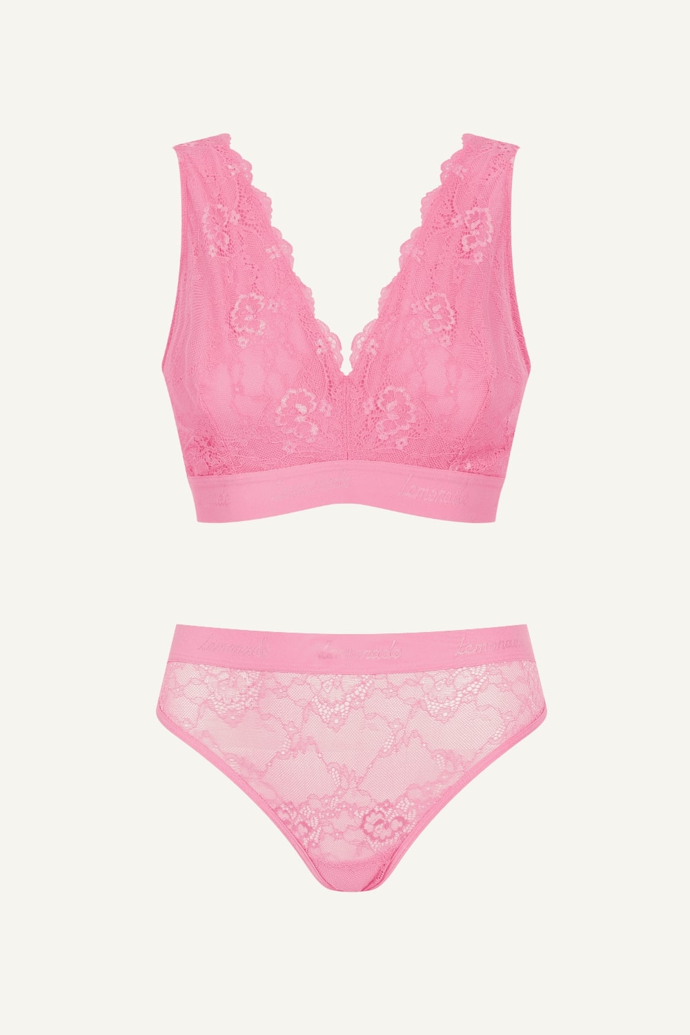 Pastel Pink Lace Bralette And Brief Set