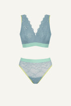 Blue Lace Bralette And High Waist Brief Set