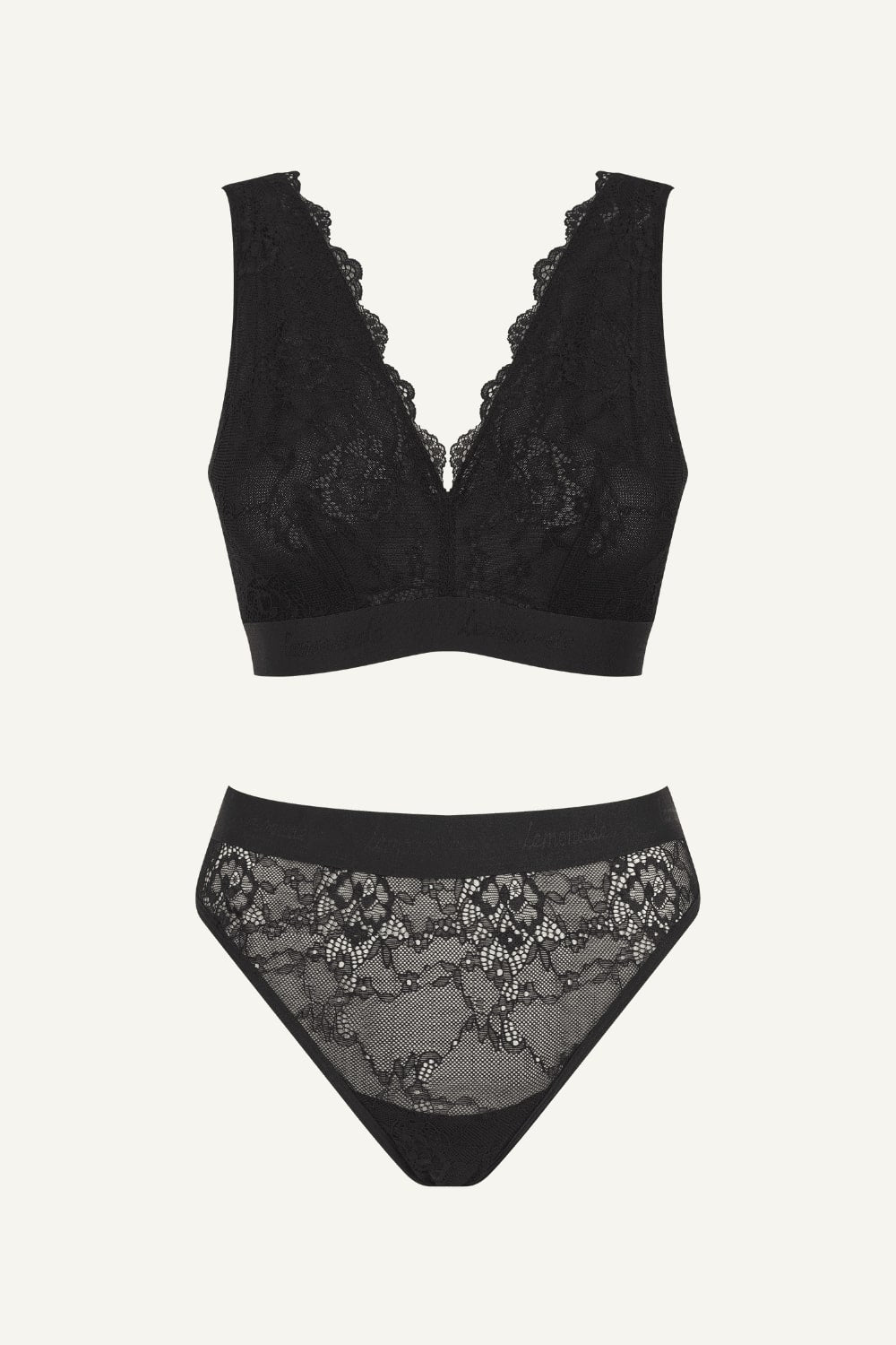 Black Lace Bralette And Brief Set