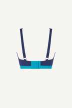 a ghost image of the back of a fuller cup blue lace bralette 