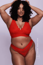 Red Lace Bralette And Brazilian Set