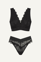 Black Lace Bralette And Brazilian Set