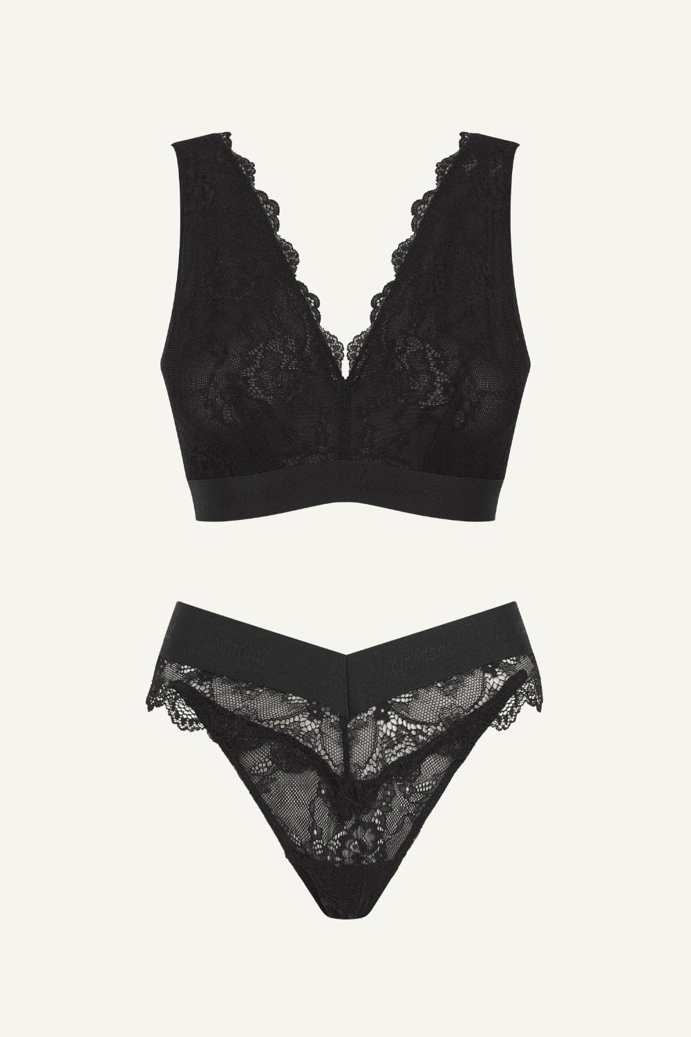 Black Lace Bralette And Brazilian Set