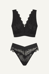 Signature Lace Fuller Cup Bralette & V Brazilian Set - Black