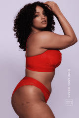 Signature Lace Fuller Cup Bralette & V Brazilian Set - Red - Lemonade Dolls
