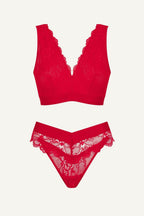 Red Lace Bralette And Brazilian Set