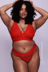 Signature Lace Fuller Cup Bralette & V Brazilian Set - Red - Lemonade Dolls