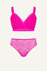 Signature Lace High Support Bralette & High Waisted Brief Set - Neon Pink - Lemonade Dolls