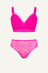 Signature Lace High Support Bralette & High Waisted Brief Set - Neon Pink - Lemonade Dolls
