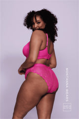 Signature Lace High Support Bralette & V Brazilian Set - Neon Pink