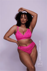 Signature Lace High Support Bralette & V Brazilian Set - Neon Pink