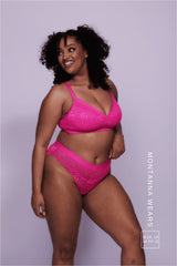 Signature Lace High Support Bralette & V Brazilian Set - Neon Pink