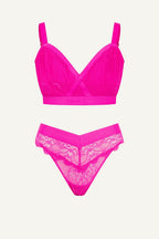 Signature Lace High Support & V Brazilian Set - Neon Pink