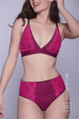 Ensemble brassière et culotte taille haute Signature Lace Synergy - Vin