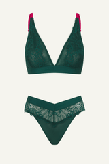 Signature Lace Synergy Bralette & V Brazilian Set - Forest Green - Lemonade Dolls