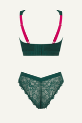 Signature Lace Synergy Fuller Cup Bralette & V Brazilian Set - Forest Green - Lemonade Dolls