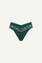 A ghost image of the front of a green lace V Brazilian 