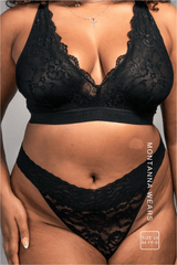Stretch Lace Thong - Black - Lemonade Dolls