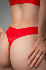 Stretch Lace Thong - Red - Lemonade Dolls