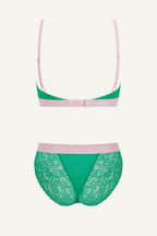 Green Lace and Mesh Bralette And Brief Set