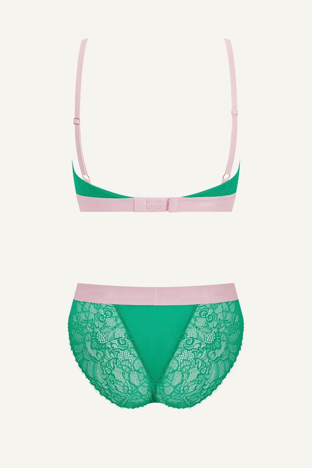 Green Lace and Mesh Bralette And Brief Set