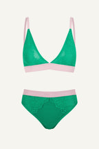 Green Lace and Mesh Bralette And Brief Set