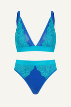 Blue Lace And Mesh and Bralette  Brief Set