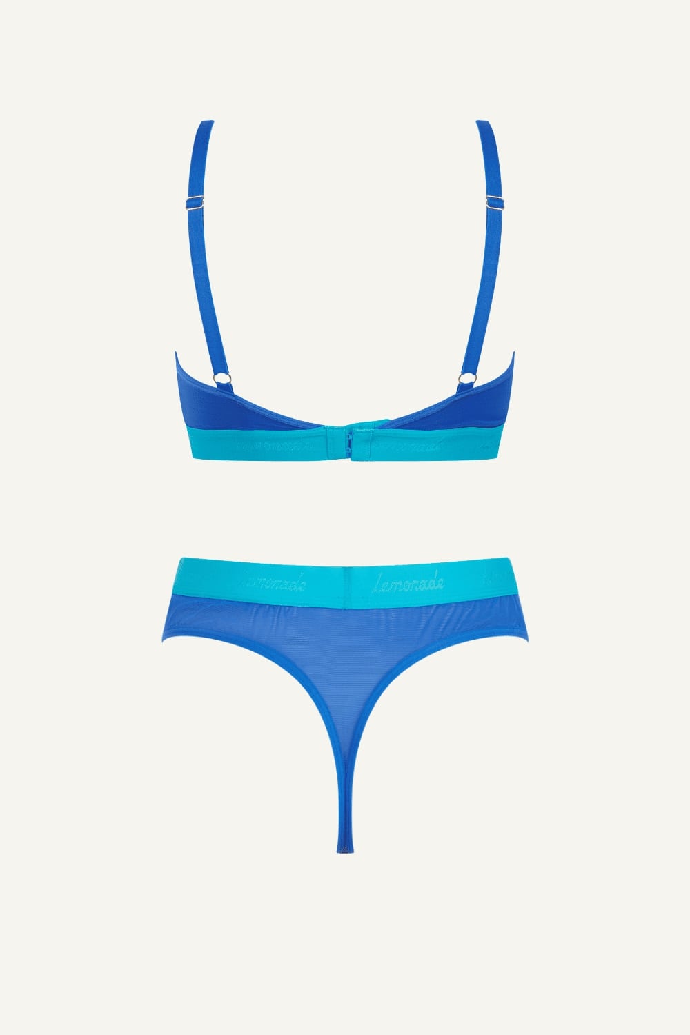 Blue Lace and Mesh Bralette & Thong Set