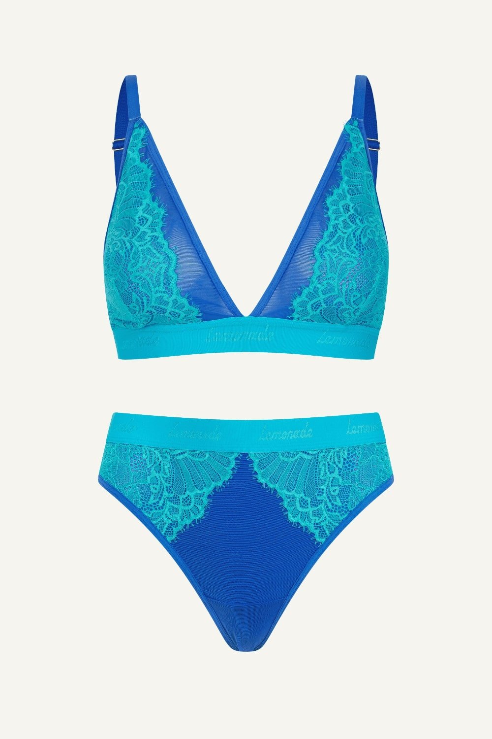 Blue Lace and Mesh Bralette & Thong Set