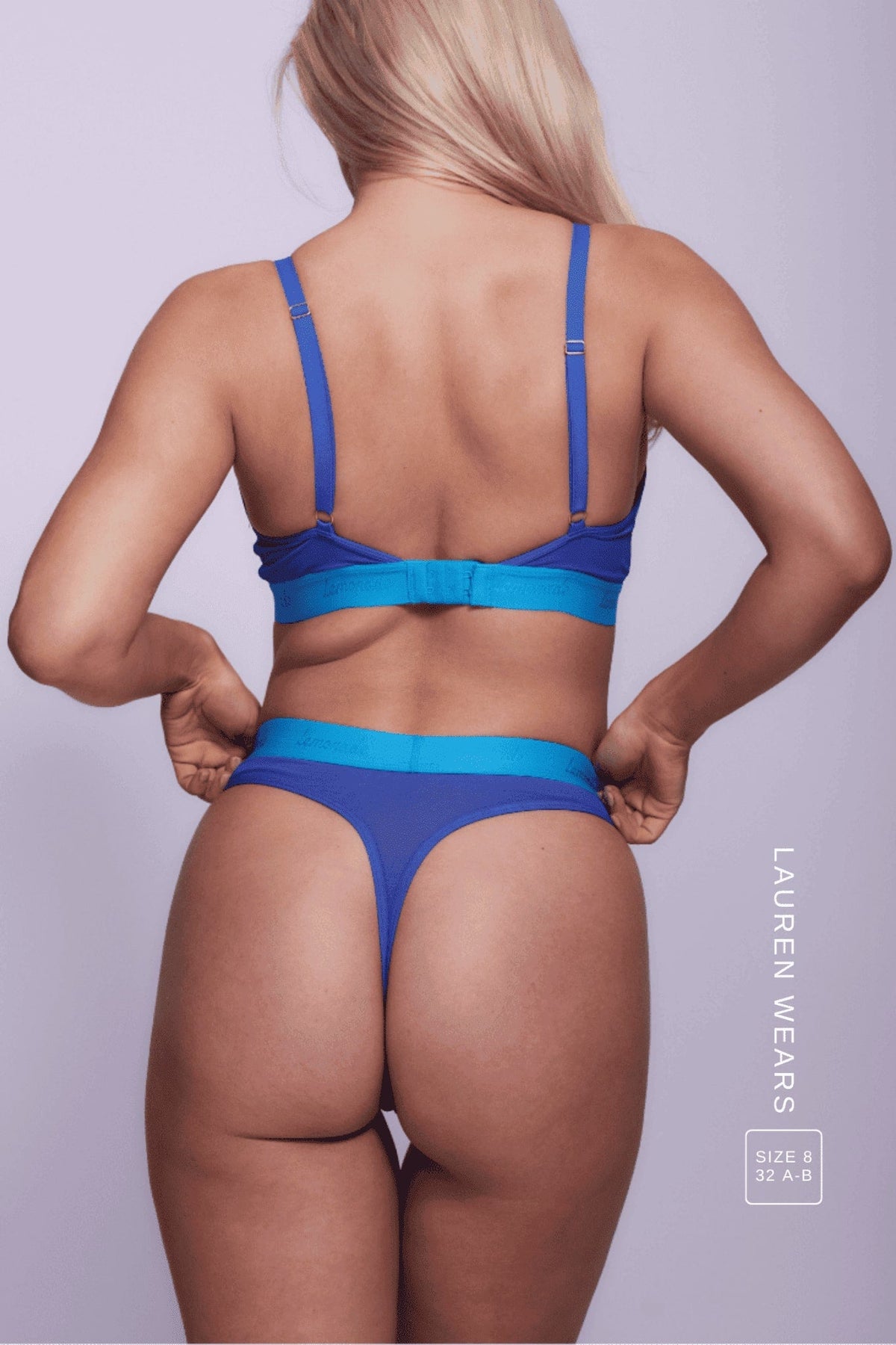 Blue Lace and Mesh Bralette & Thong Set