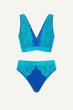 Blue Lace And Mesh and Bralette  Brief Set