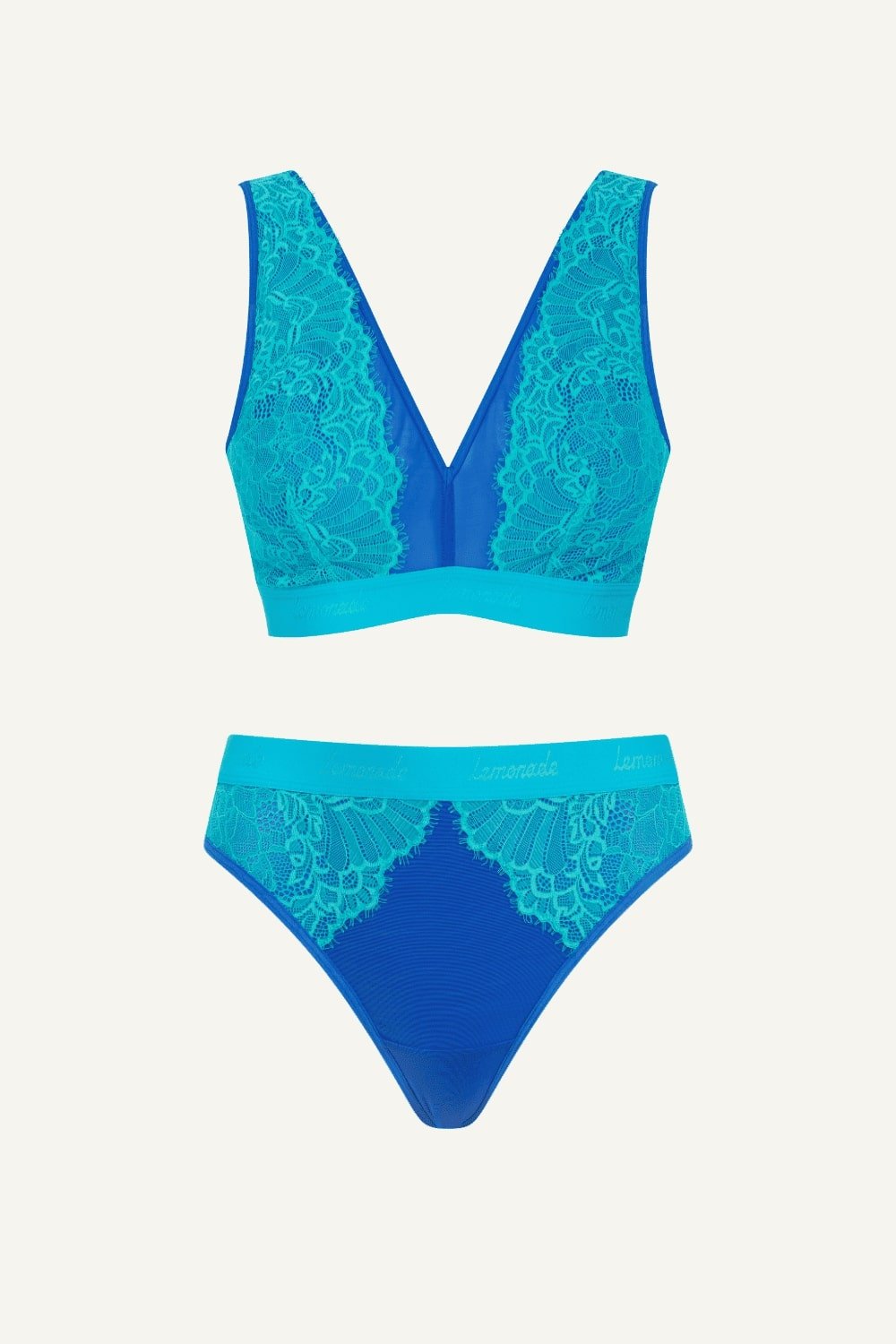 Blue Lace And Mesh and Bralette  Brief Set