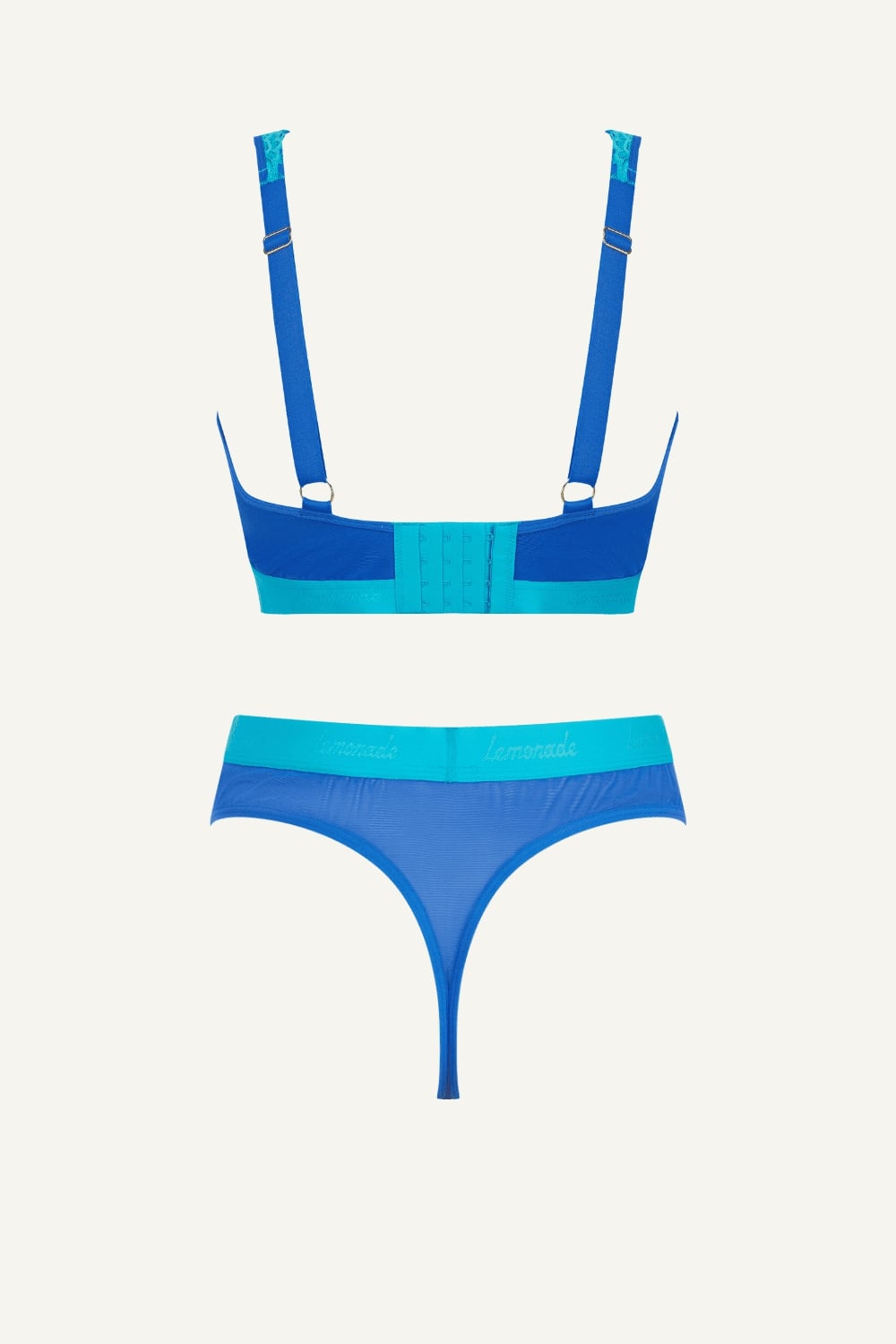 Blue Lace and Mesh Bralette & Thong Set